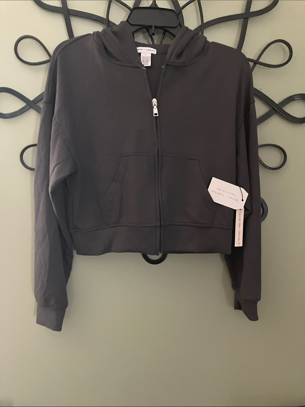 Cropped Zip Hoodie in Charcoal - by L'AGENCE
